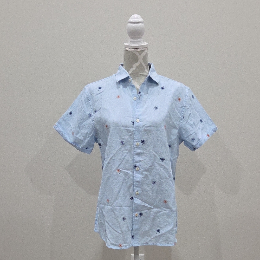 Steel & Jelly Linen Blend Light Blue Short Sleeve Shirt